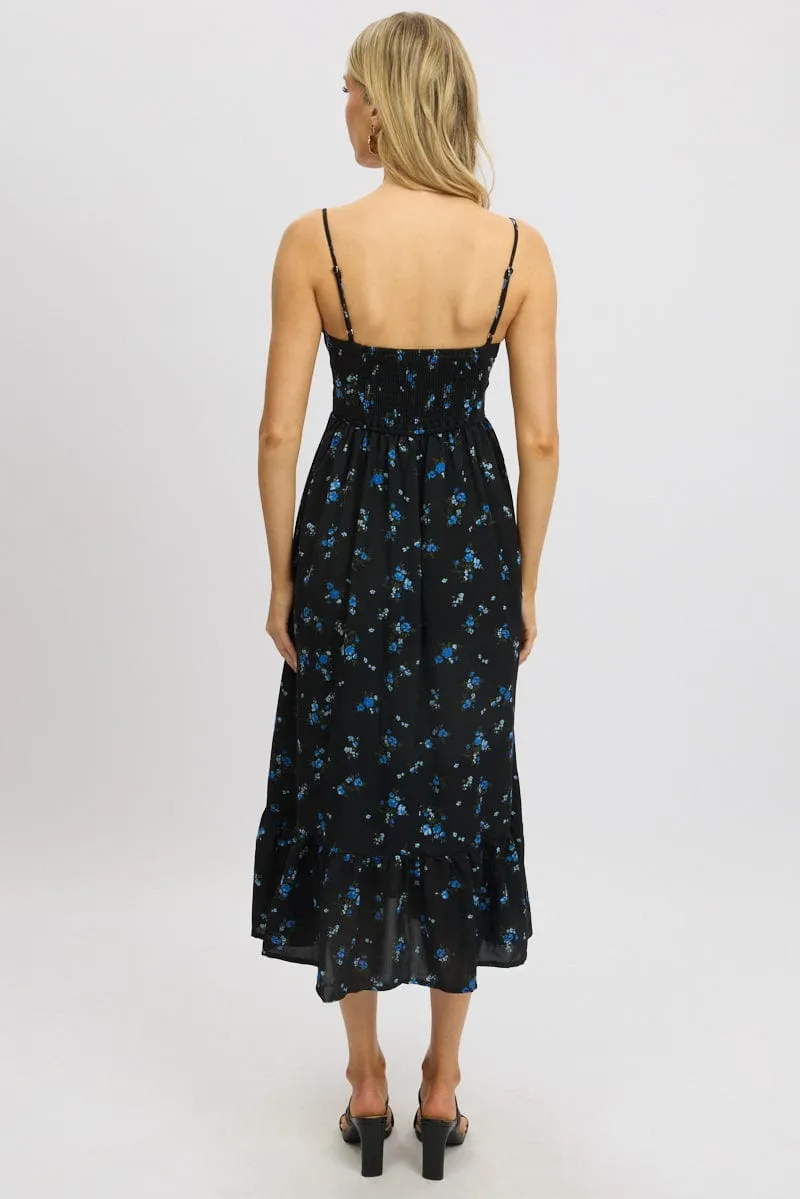 Black Floral Midi Dress Tiered Strappy sold by Ally Fashion product image thumbnail 5