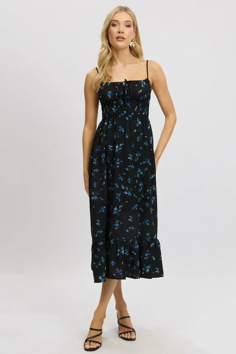 Black Floral Midi Dress Tiered Strappy sold by Ally Fashion product image thumbnail 3