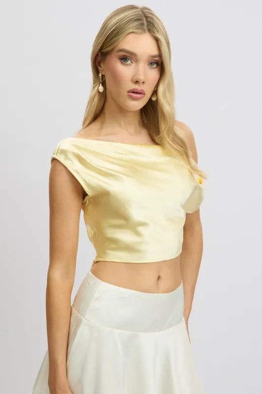 Yellow On Off Shoulder Satin Top sold by Ally Fashion