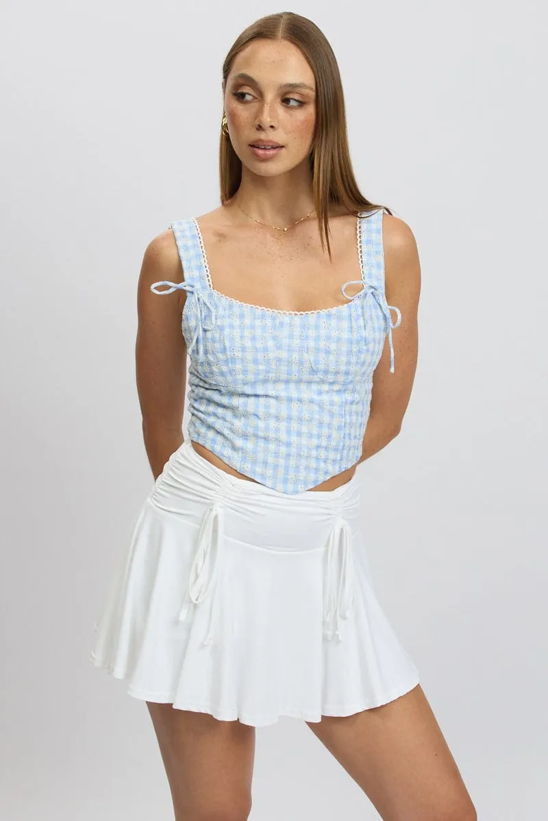 Blue Check Crop Top Sleeveless Corset Broderie sold by Ally Fashion