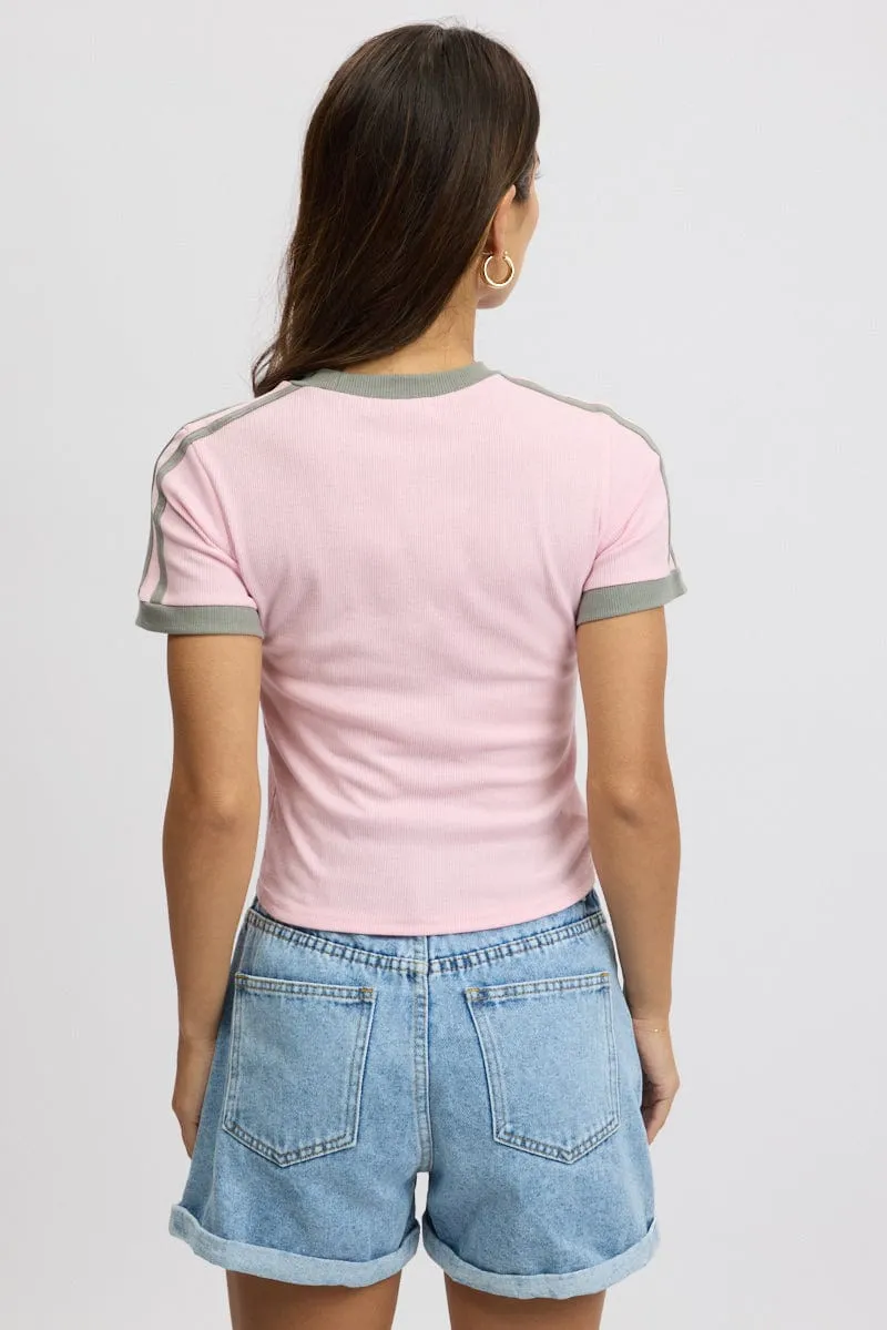 Pink Graphic Tee Short Sleeve Contrast Binding sold by Ally Fashion product image thumbnail 5