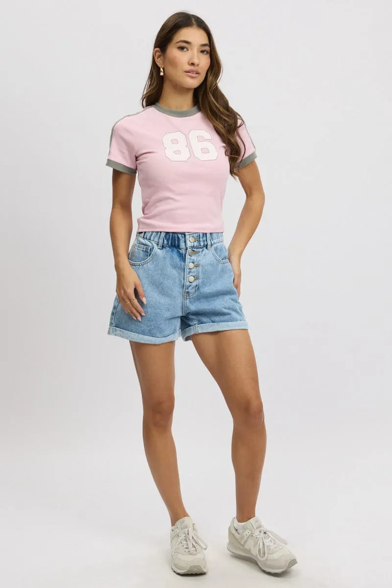 Pink Graphic Tee Short Sleeve Contrast Binding sold by Ally Fashion product image thumbnail 2