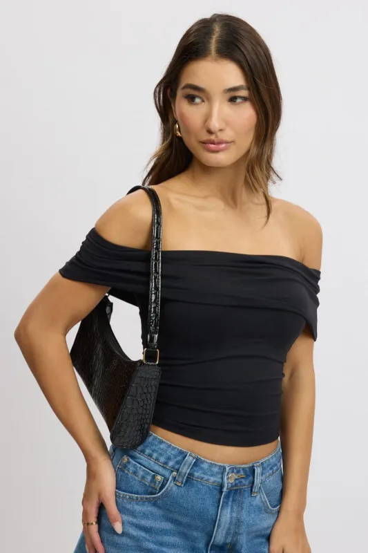 Black Off Shoulder Top Jersey sold by Ally Fashion