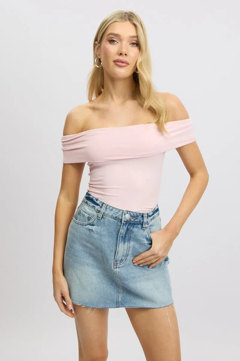 Pink Off Shoulder Top Jersey sold by Ally Fashion