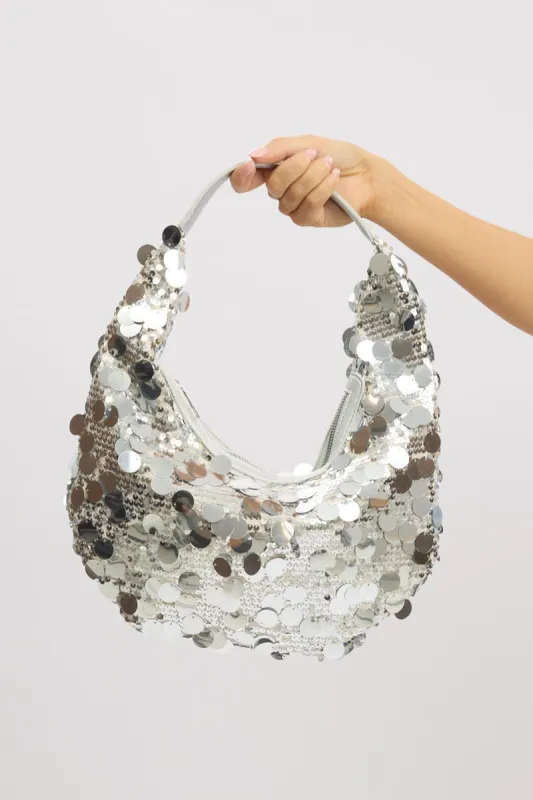 Silver Sequin Detail Grab Bag Shoulder Bag sold by Ally Fashion
