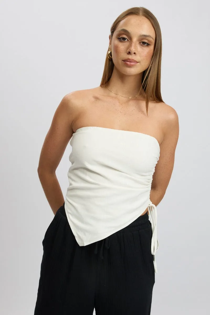 White Tube Top Side Ruched Linen Blend sold by Ally Fashion product image thumbnail 3
