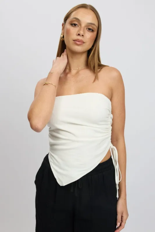 White Tube Top Side Ruched Linen Blend sold by Ally Fashion