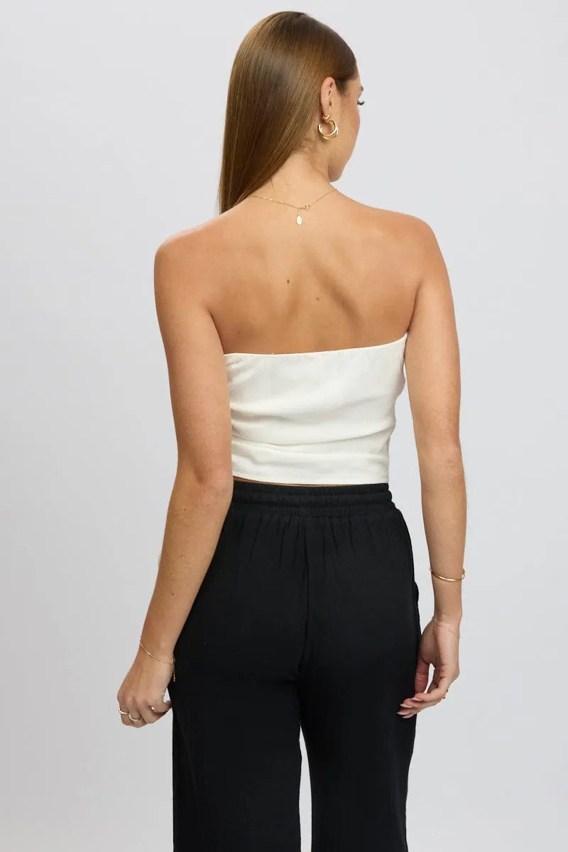 White Tube Top Side Ruched Linen Blend sold by Ally Fashion product image thumbnail 5