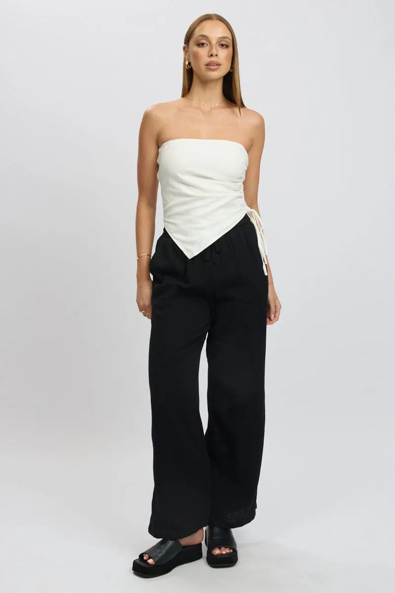 White Tube Top Side Ruched Linen Blend sold by Ally Fashion product image thumbnail 2