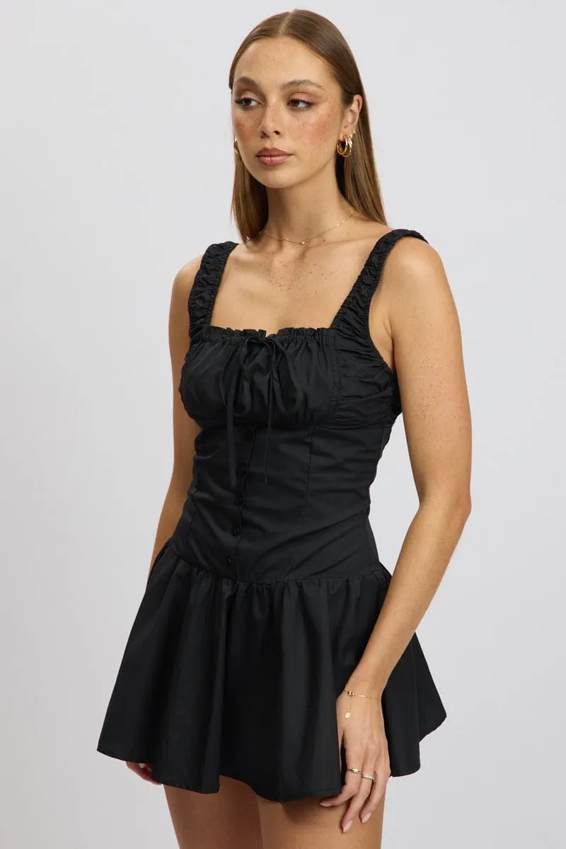 Black Mini Dress Drop Waist Poplin sold by Ally Fashion product image thumbnail 4