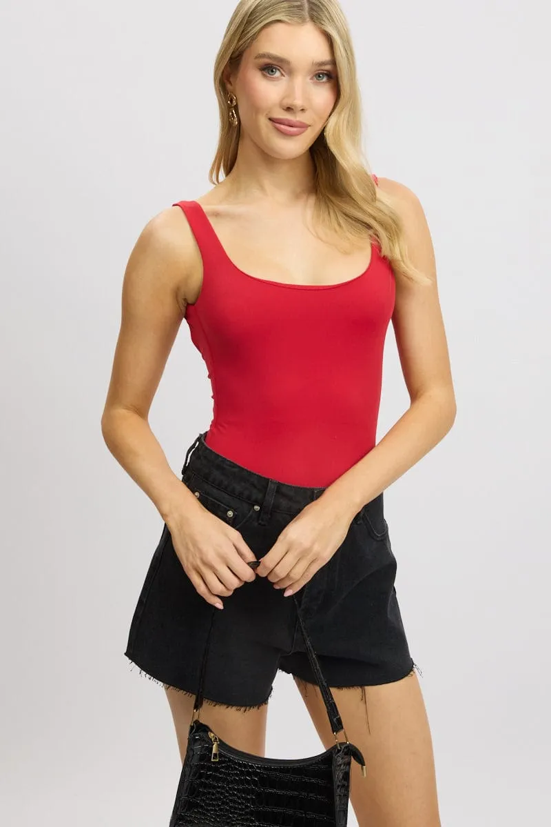 Red Bodysuit Sleeveless Scoop Neck sold by Ally Fashion product image thumbnail 3