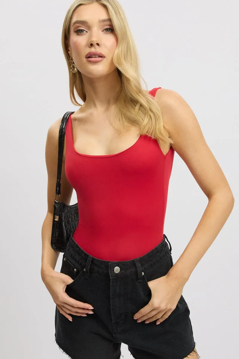 Red Bodysuit Sleeveless Scoop Neck sold by Ally Fashion