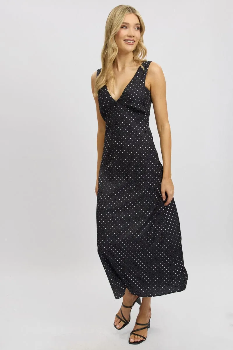 Black Polka Dot Maxi Dress V-neck sold by Ally Fashion product image thumbnail 3