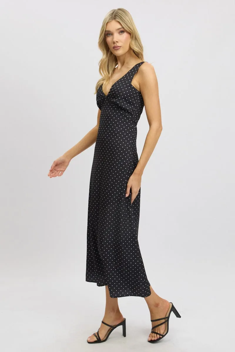 Black Polka Dot Maxi Dress V-neck sold by Ally Fashion product image thumbnail 4
