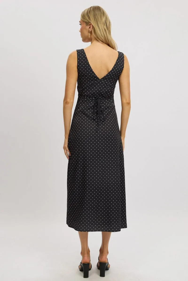 Black Polka Dot Maxi Dress V-neck sold by Ally Fashion product image thumbnail 5