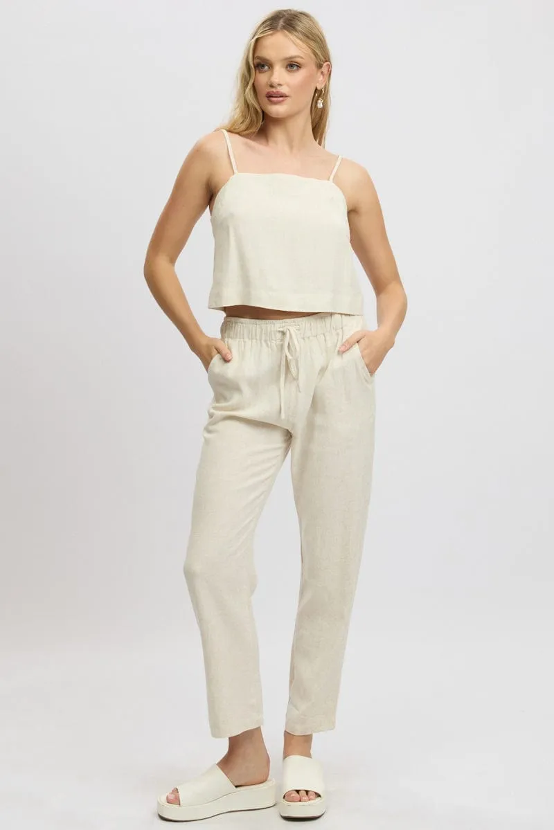 Beige Tapered Pants Elasticated Waist sold by Ally Fashion product image thumbnail 2