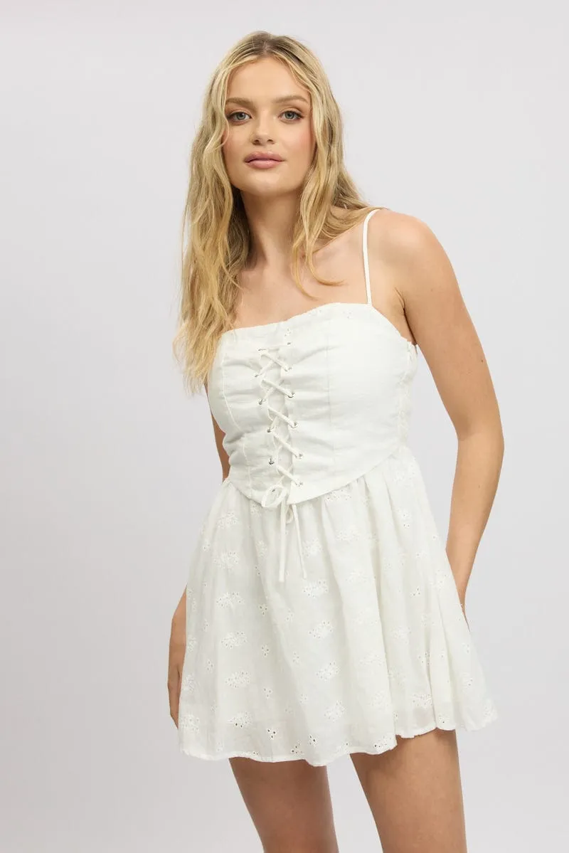 White Corset Mini Dress Eyelet Fabric sold by Ally Fashion product image thumbnail 3