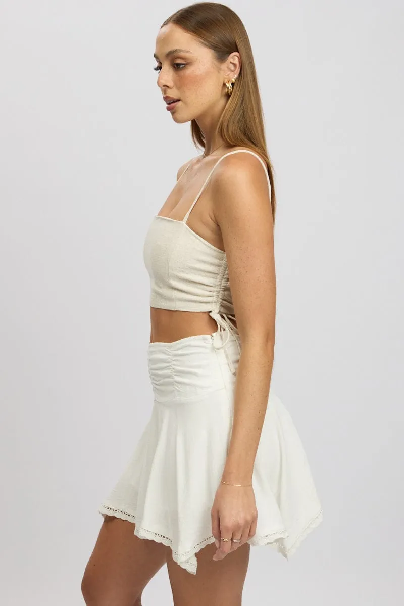 Beige Crop Cami Top Side Ruched Linen Blend sold by Ally Fashion product image thumbnail 4