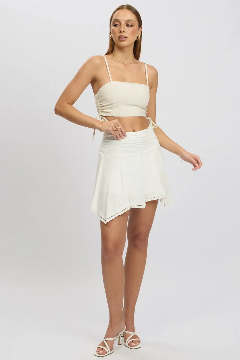 Beige Crop Cami Top Side Ruched Linen Blend sold by Ally Fashion product image thumbnail 2