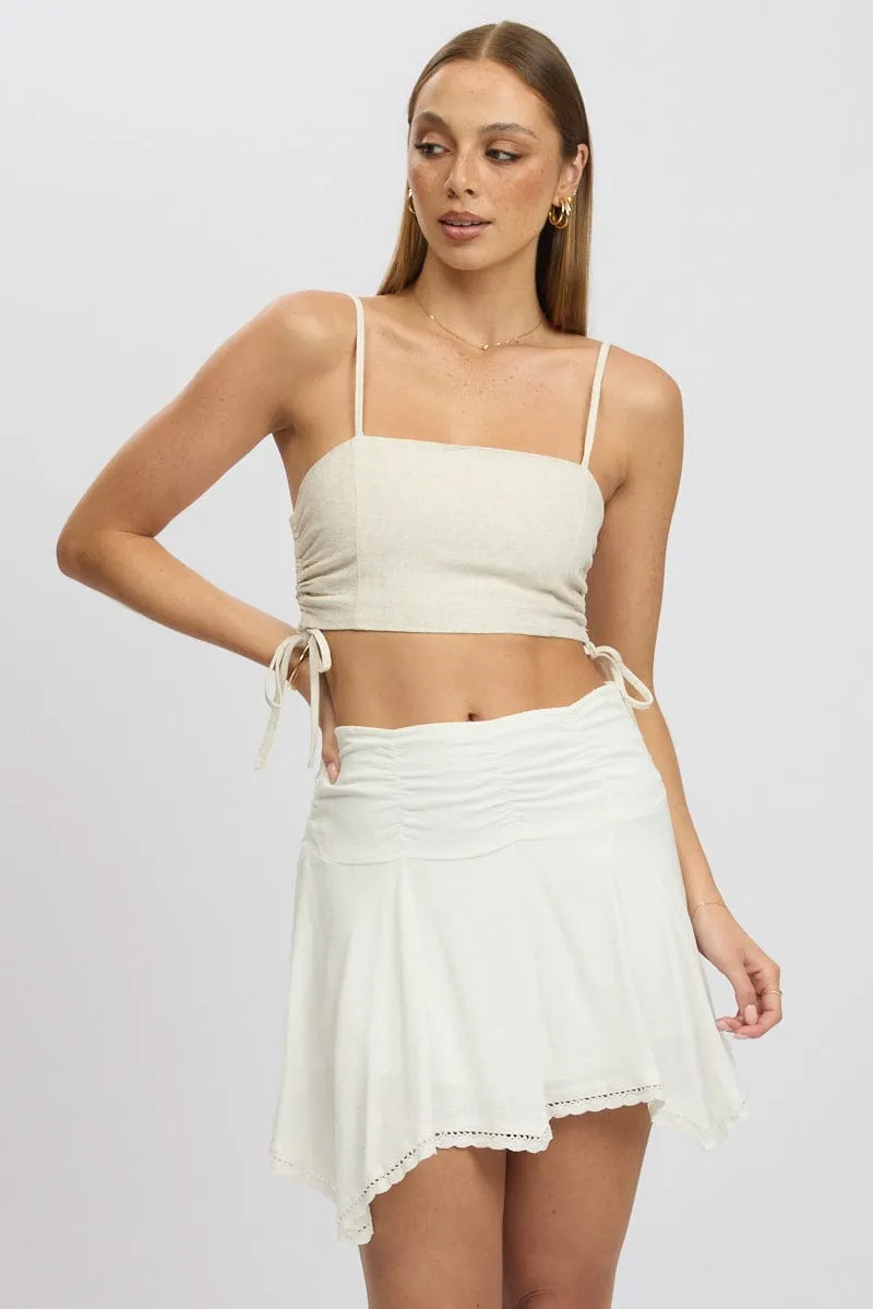 Beige Crop Cami Top Side Ruched Linen Blend sold by Ally Fashion product image thumbnail 3