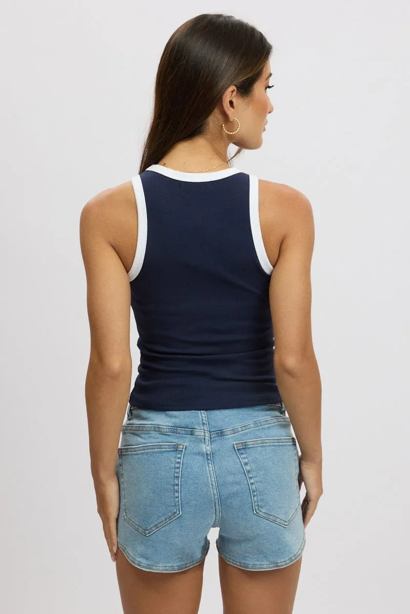 Blue Rib Tank Sleeveless sold by Ally Fashion product image thumbnail 5