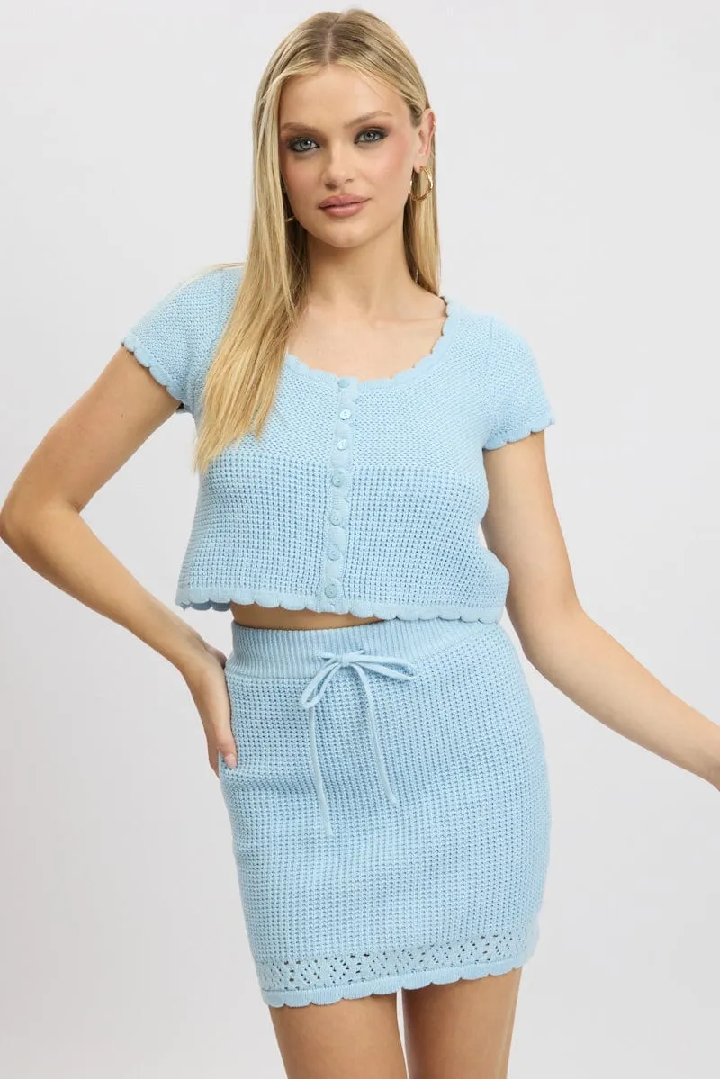 Blue Knit Skirt High Waisted Mini Crochet sold by Ally Fashion product image thumbnail 3