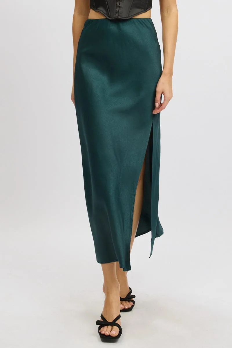 Green Slip Skirt High Waist Front Split Midaxi Satin sold by Ally Fashion product image thumbnail 3