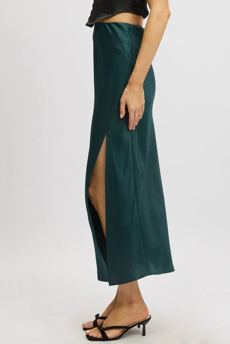 Green Slip Skirt High Waist Front Split Midaxi Satin sold by Ally Fashion product image thumbnail 4