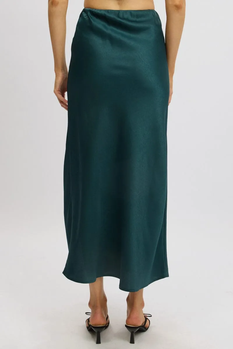 Green Slip Skirt High Waist Front Split Midaxi Satin sold by Ally Fashion product image thumbnail 5