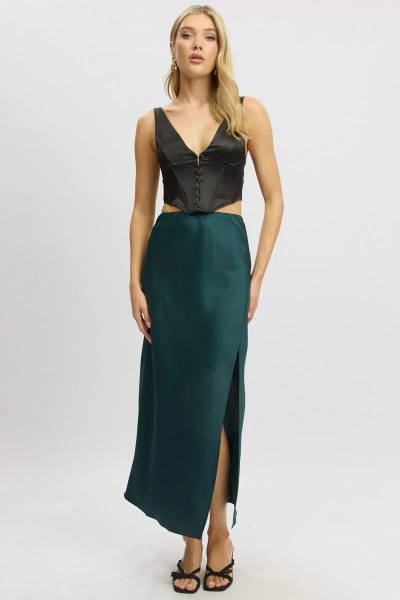 Green Slip Skirt High Waist Front Split Midaxi Satin sold by Ally Fashion product image thumbnail 2