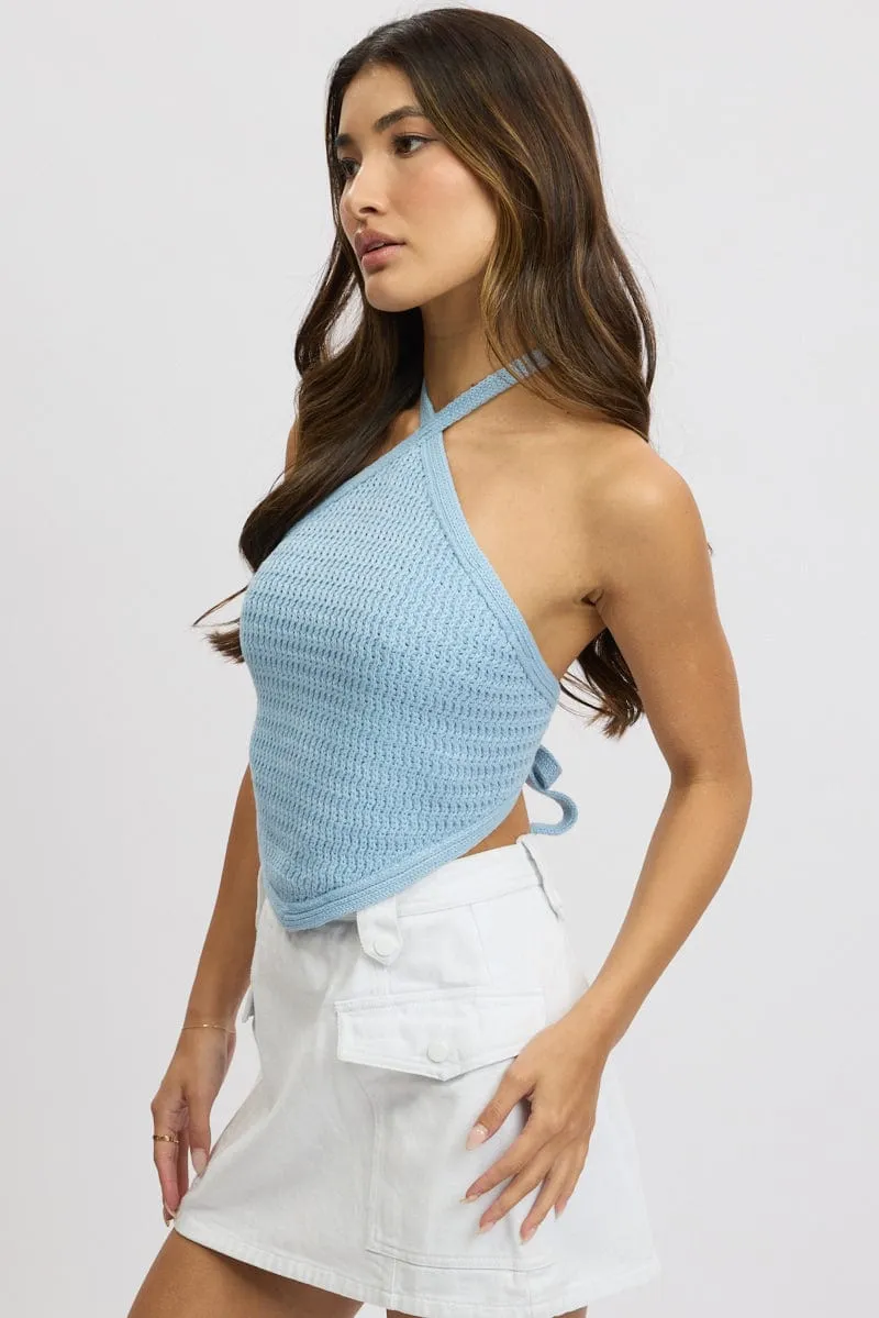 Blue Knit Top Halter Neck sold by Ally Fashion product image thumbnail 4