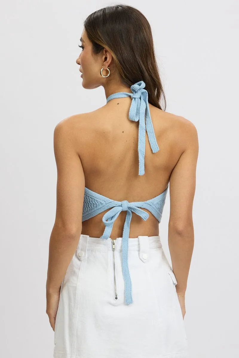 Blue Knit Top Halter Neck sold by Ally Fashion product image thumbnail 5