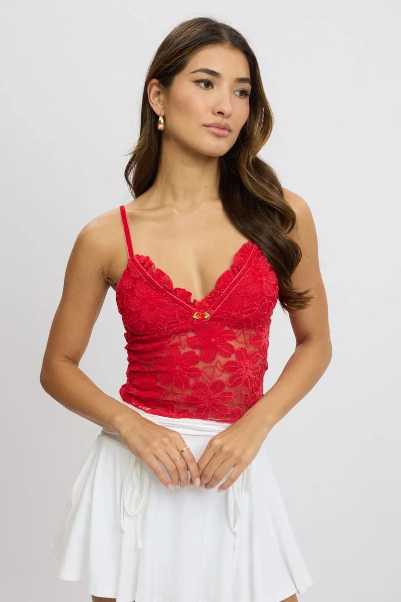 Red Singlet Top Lace sold by Ally Fashion product image thumbnail 3