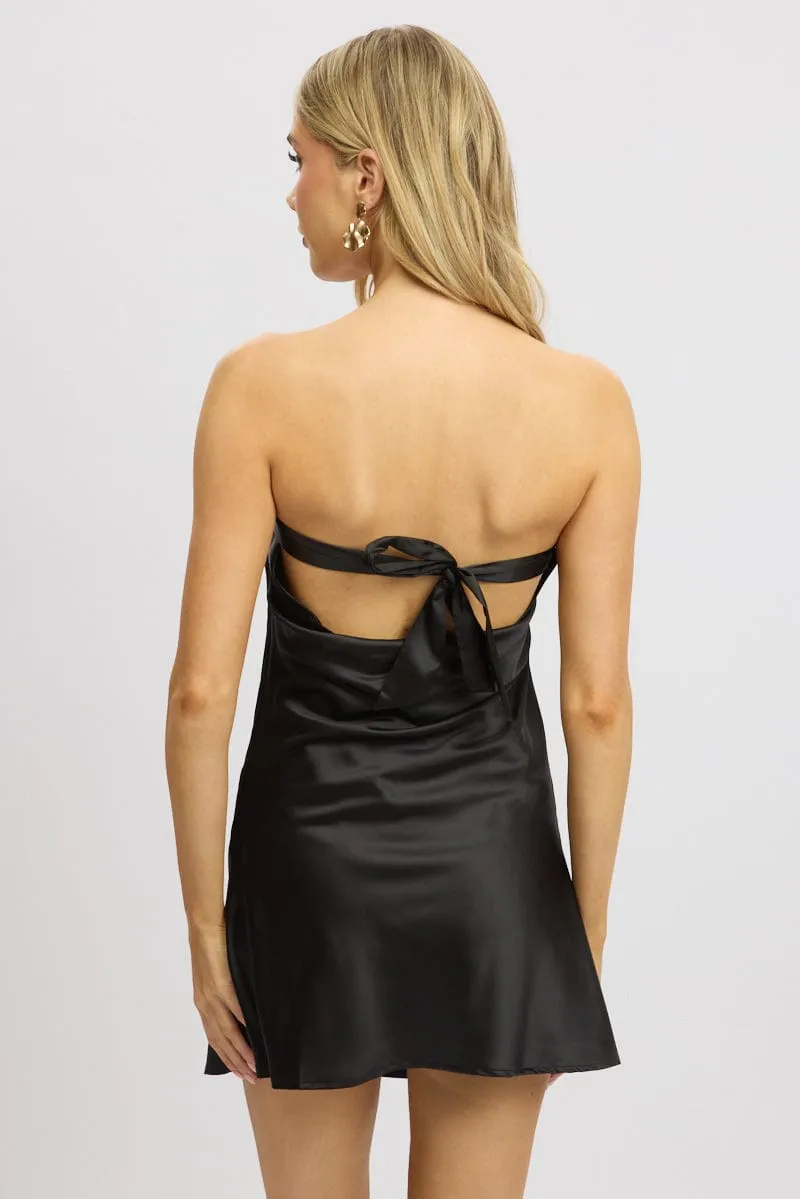 Black Strapless Dress Back Tie Satin Mini sold by Ally Fashion product image thumbnail 5