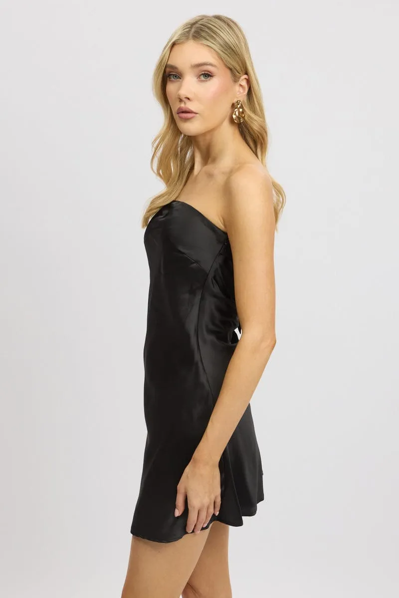 Black Strapless Dress Back Tie Satin Mini sold by Ally Fashion product image thumbnail 4