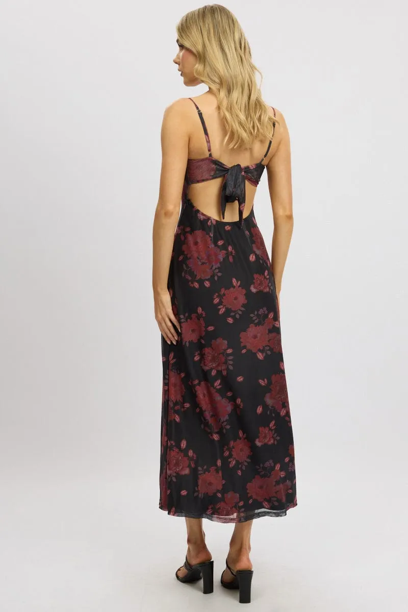 Black Floral Maxi Dress Back Tie Mesh sold by Ally Fashion product image thumbnail 5
