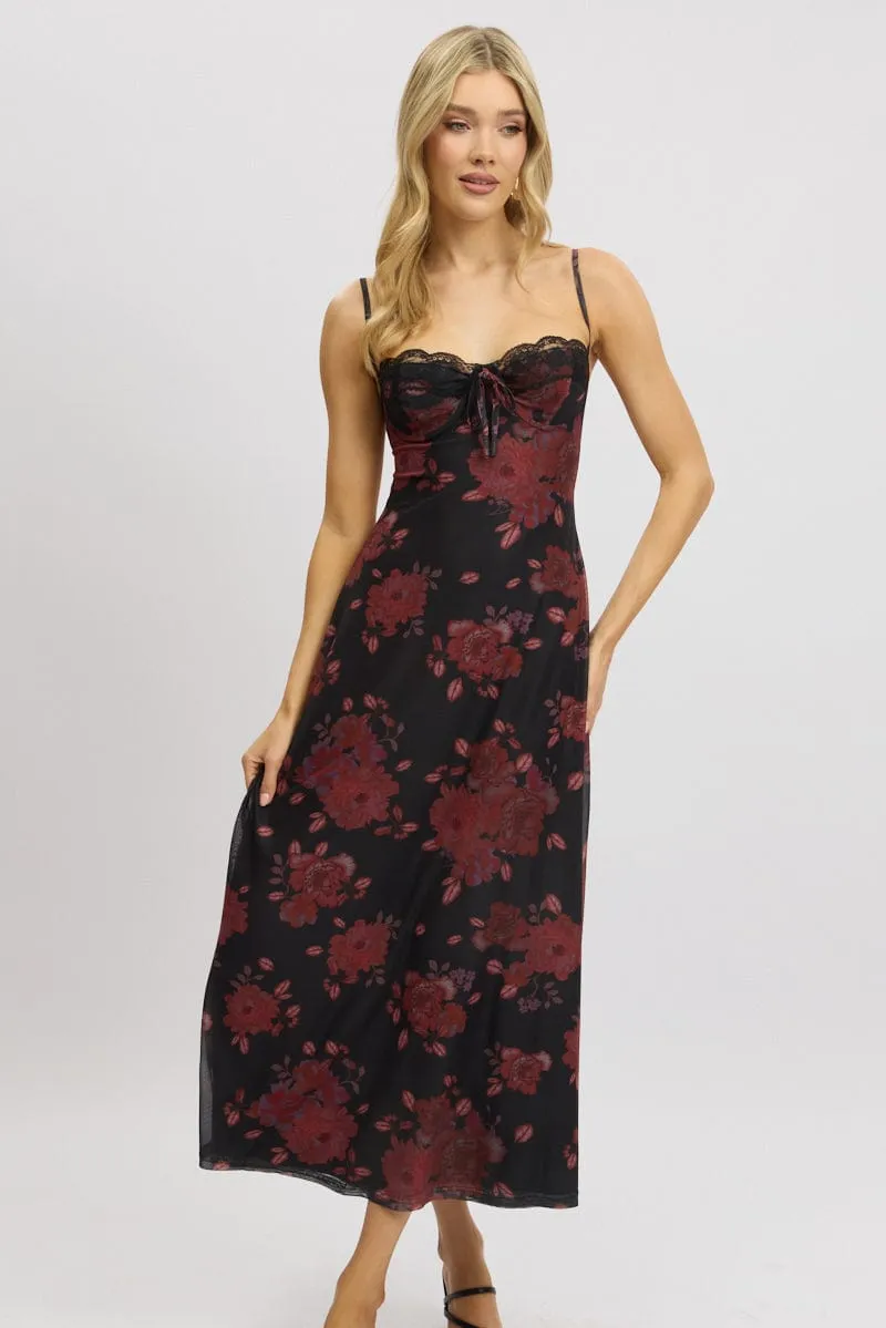 Black Floral Maxi Dress Back Tie Mesh sold by Ally Fashion product image thumbnail 3