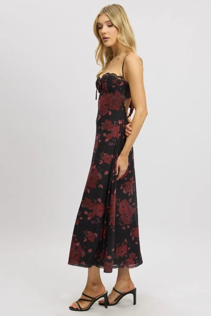 Black Floral Maxi Dress Back Tie Mesh sold by Ally Fashion product image thumbnail 4