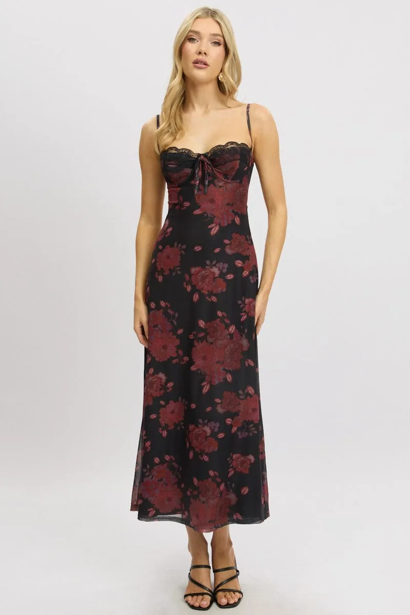 Black Floral Maxi Dress Back Tie Mesh sold by Ally Fashion