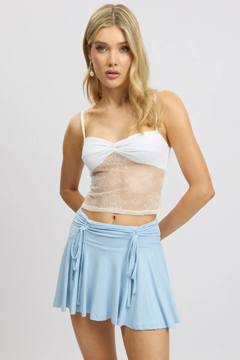 Blue Skater Skirt Mid Rise Ruched Detail Supersoft Mini sold by Ally Fashion