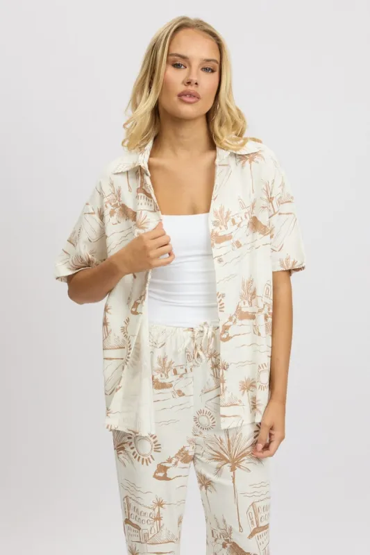 Brown Abstract Relaxed Shirt Short Sleeve sold by Ally Fashion