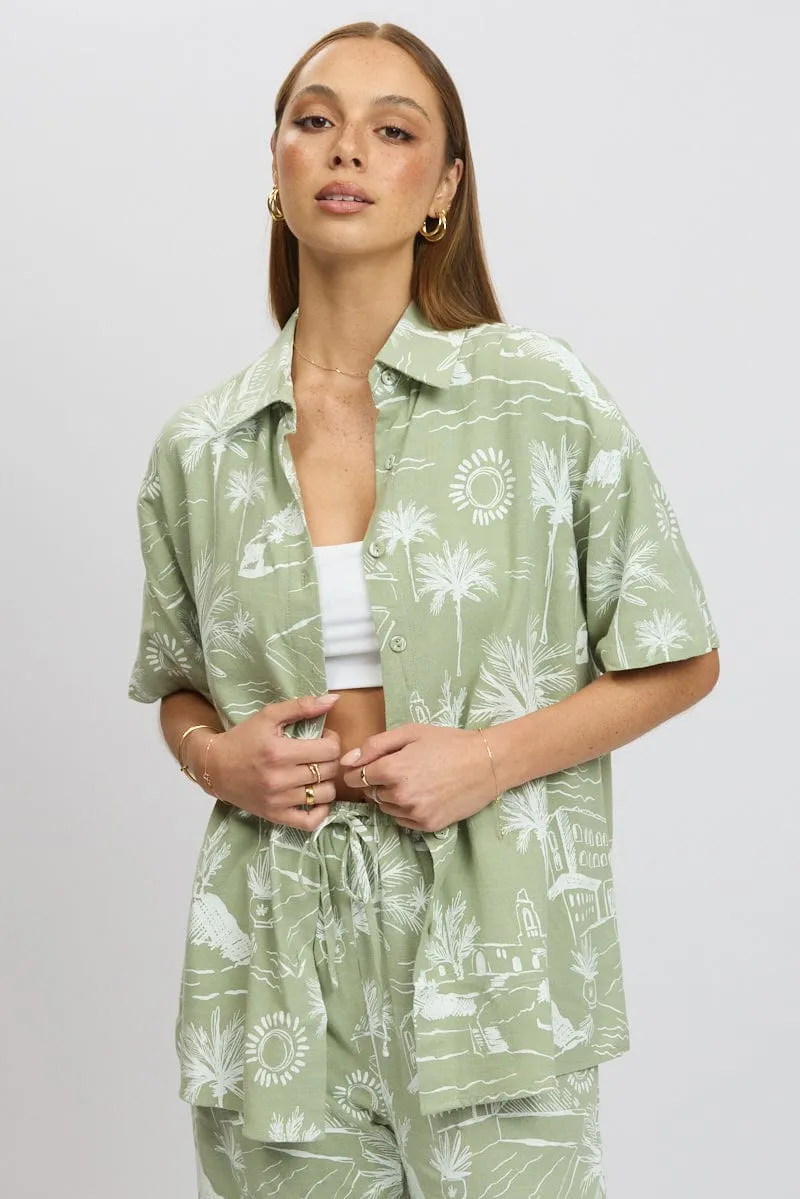 Green Abstract Relaxed Shirt Short Sleeve sold by Ally Fashion product image thumbnail 3
