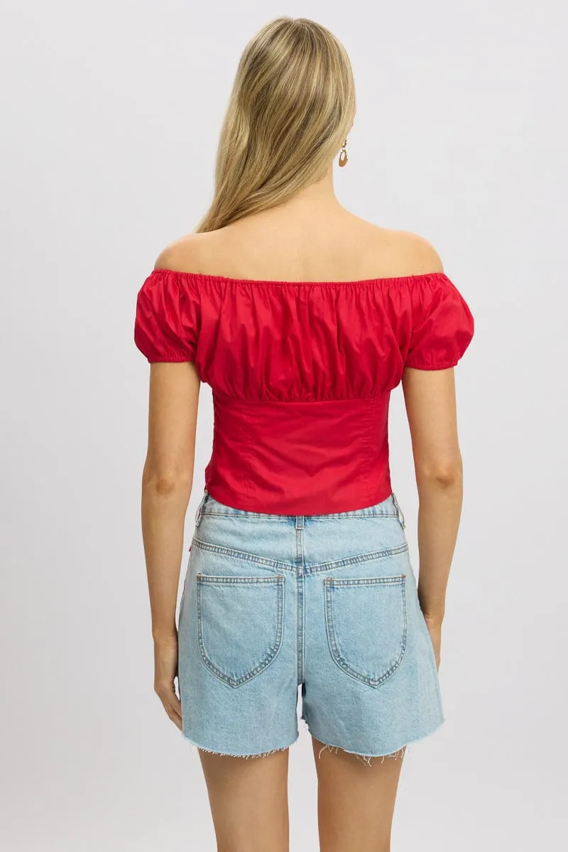 Red Crop Top Short Sleeve Ruched Button Front sold by Ally Fashion product image thumbnail 5