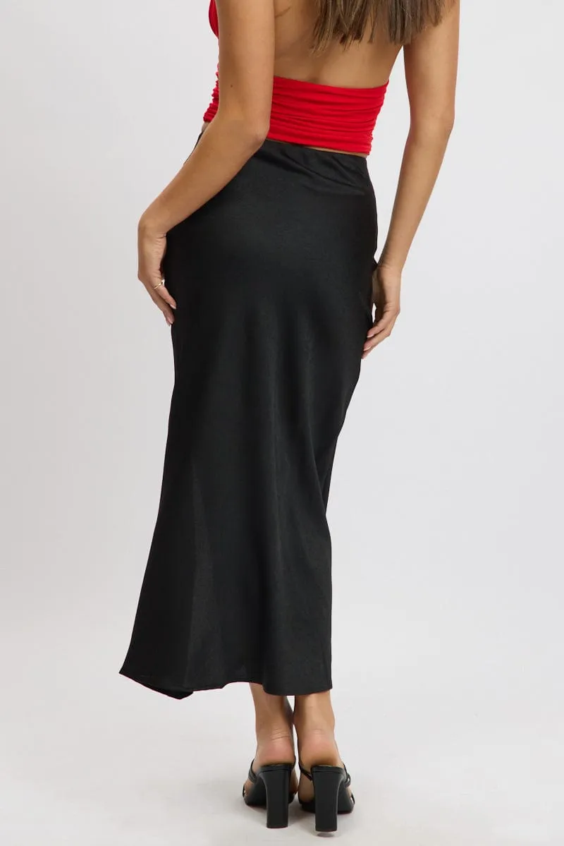 Black Slip Skirt High Waist Front Split Midaxi Satin sold by Ally Fashion product image thumbnail 5