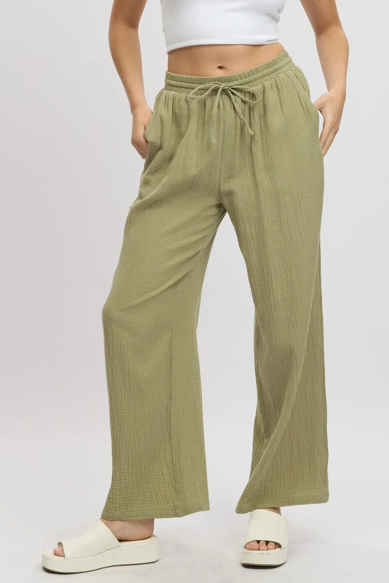 Green Wide Leg Pants Elasticated Waist sold by Ally Fashion product image thumbnail 3