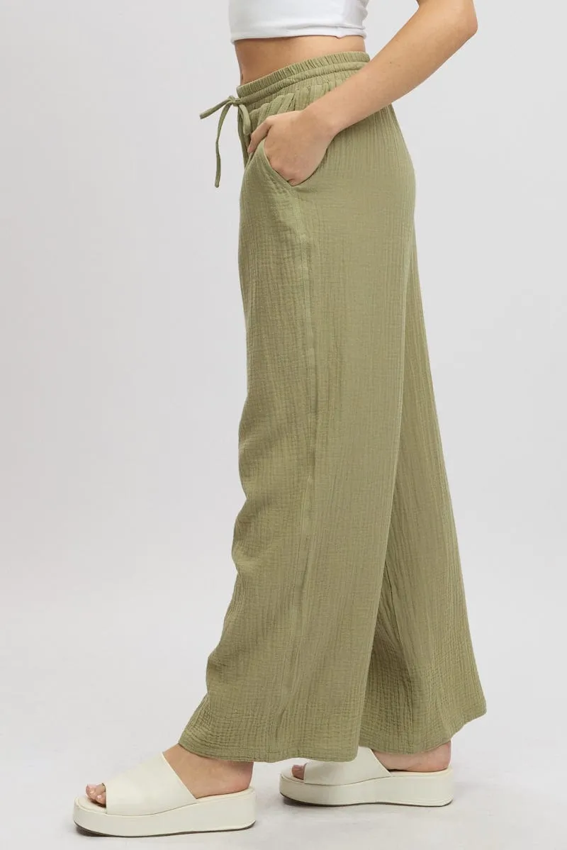 Green Wide Leg Pants Elasticated Waist sold by Ally Fashion product image thumbnail 4