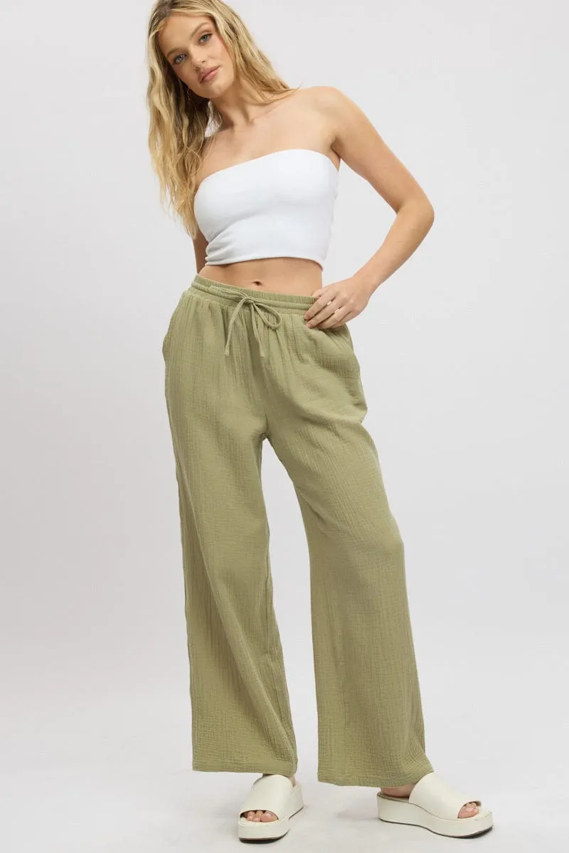 Green Wide Leg Pants Elasticated Waist sold by Ally Fashion