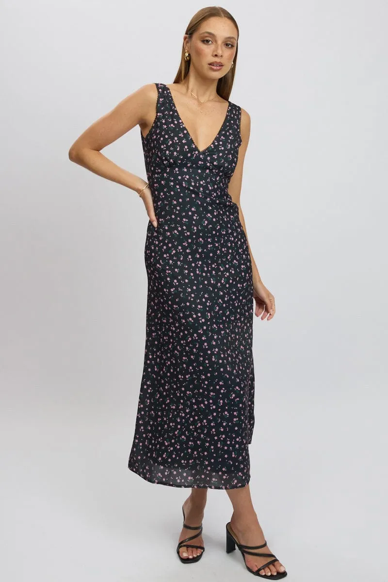 Black Ditsy Maxi Dress V-Neck sold by Ally Fashion product image thumbnail 3