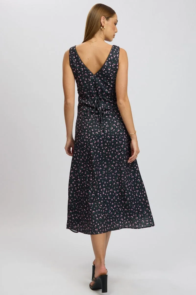 Black Ditsy Maxi Dress V-Neck sold by Ally Fashion product image thumbnail 5