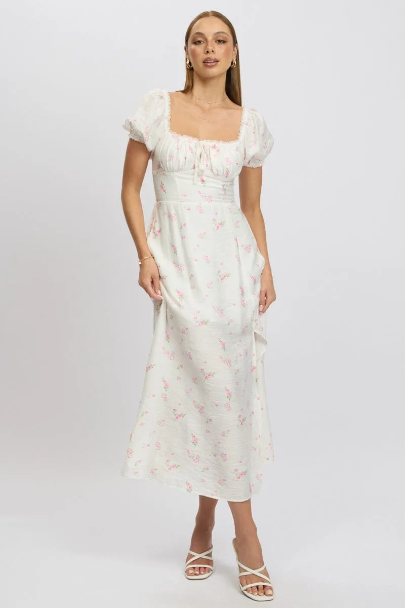 Pink Ditsy Midi Dress Short Sleeve Side Split sold by Ally Fashion